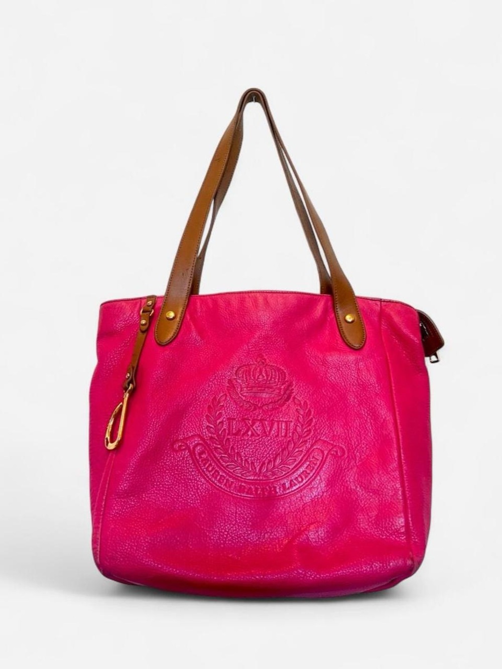 Ralph Lauren Leather Tote Bag in Fuchsia with Brown Straps
